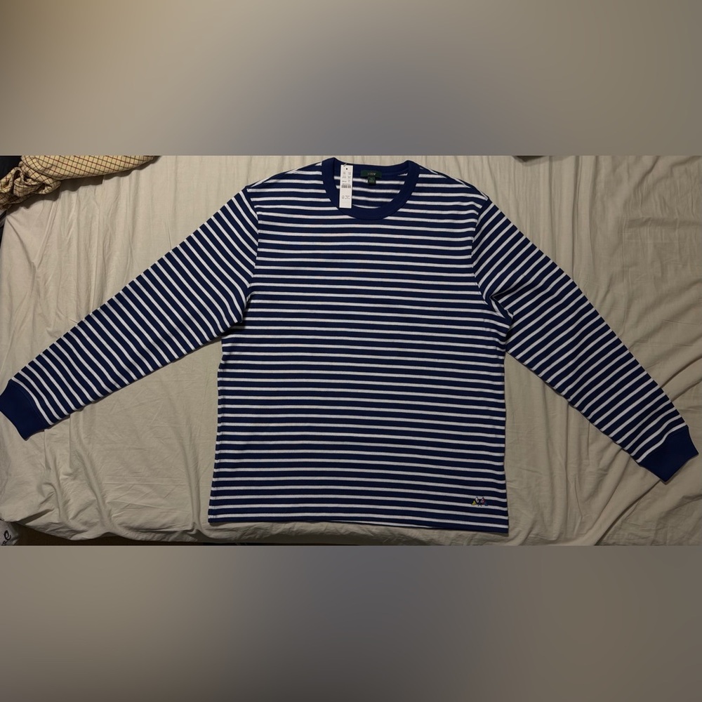 J. Crew Blue and White Striped Maritime Crewneck Sweater